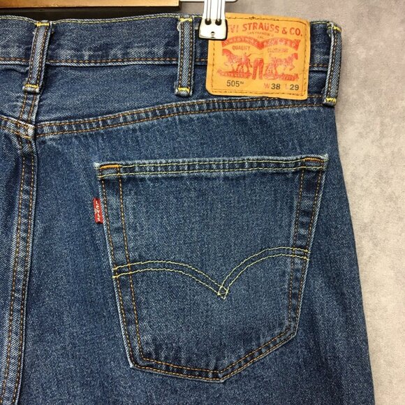 Levis 505 Regular Fit Mens Blue Jeans size 38x29 Denim 100% Cotton Zipper Fly - Picture 5 of 9
